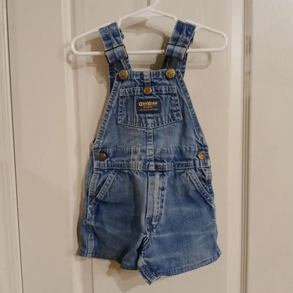 Vintage 90s OshKosh B'Gosh Vestbak denim blue jean shorts bib overalls 3T